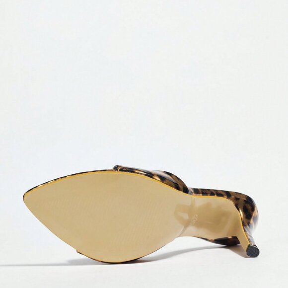 metallic Women's High Heel Leopard Print Gold Mule Shoes - Picture 7 of 7